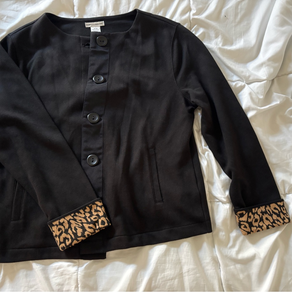 Rebecca Malone Black cardigan with Leopard Accents-NWT-medium